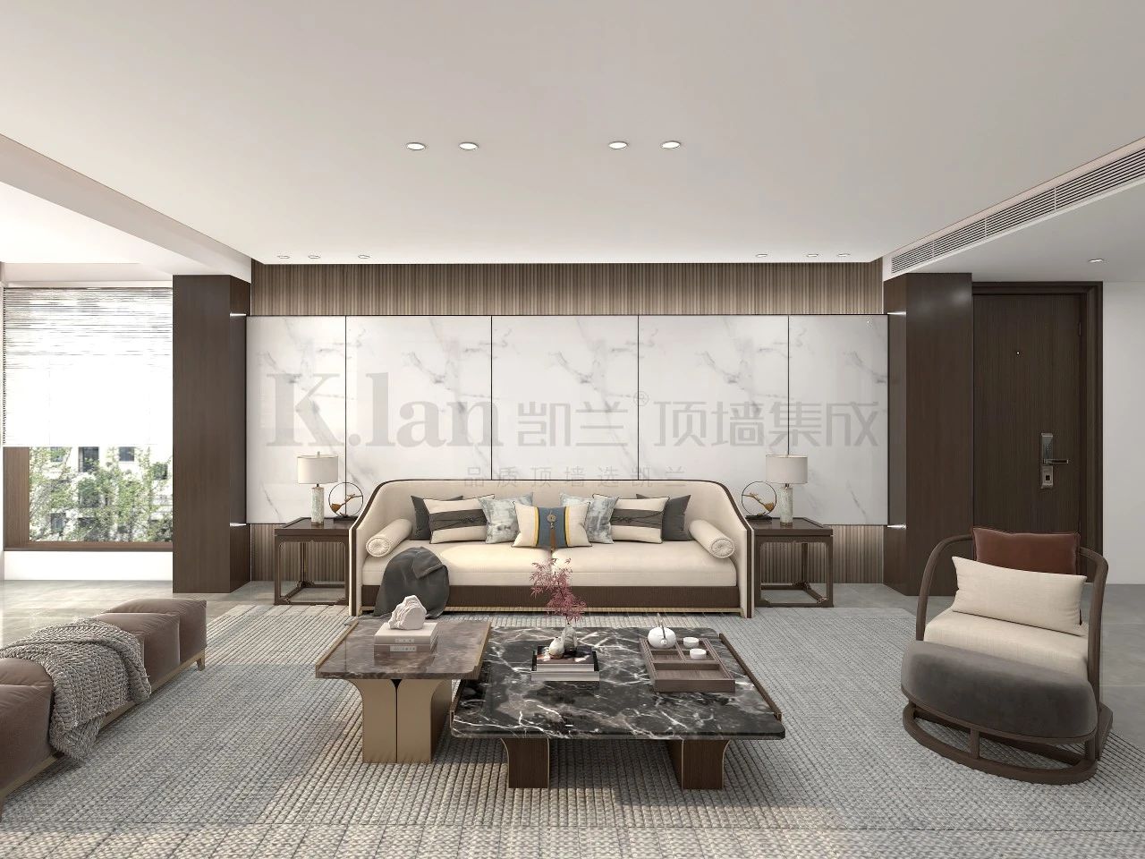 輕奢實心大板現代凱蘭背景墻沙發背景