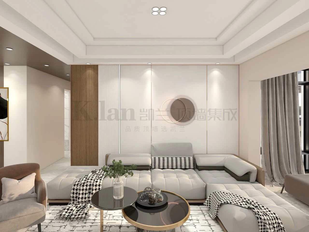 輕奢實心大板現代凱蘭背景墻沙發背景