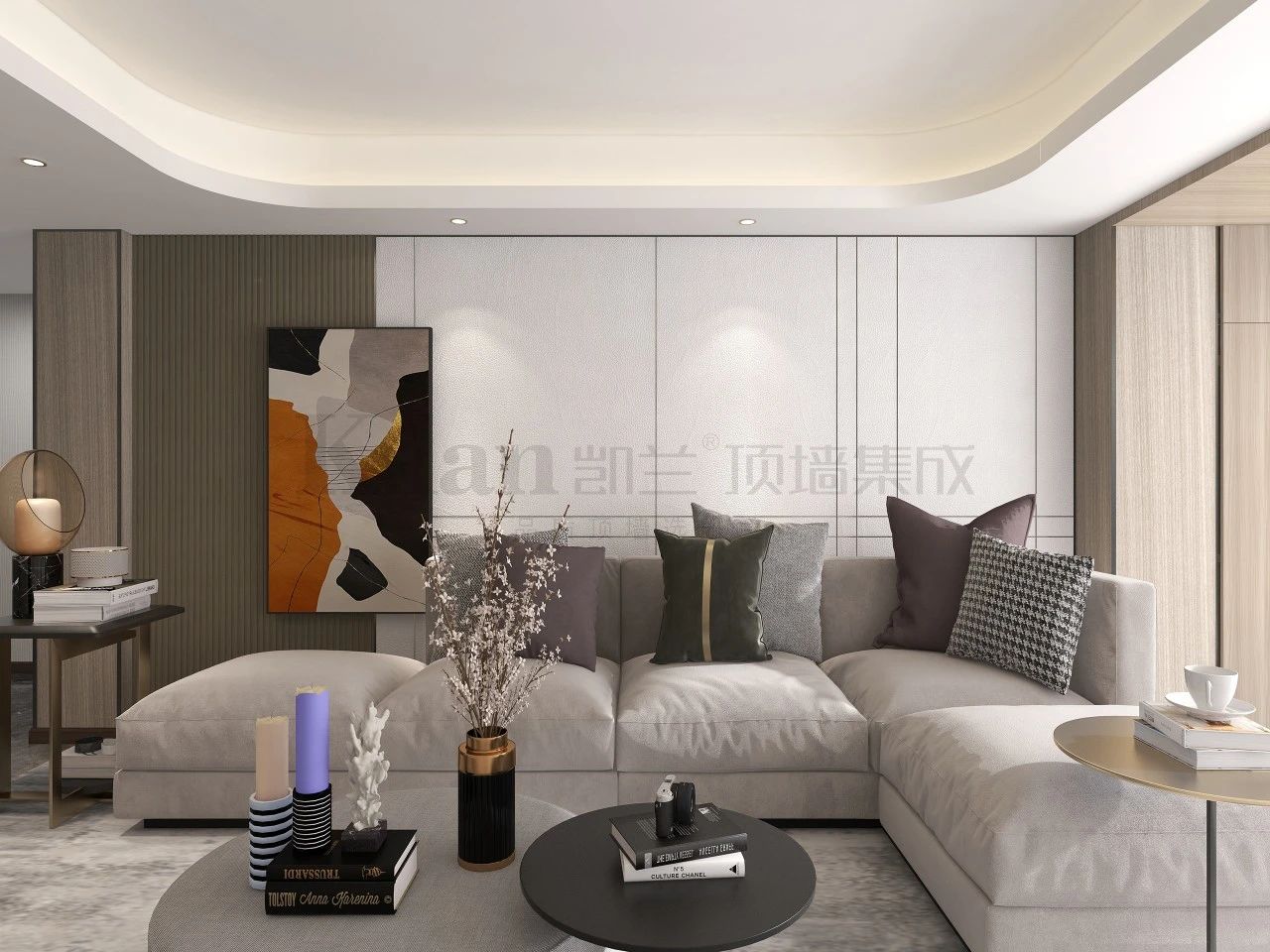 輕奢實心大板現代凱蘭背景墻沙發背景