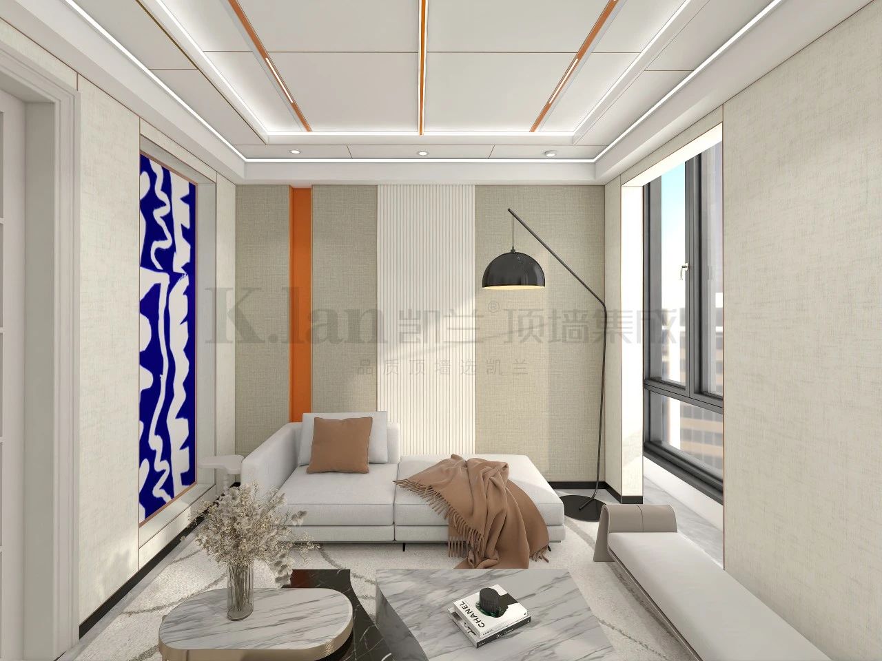 輕奢實心大板現代凱蘭背景墻沙發背景