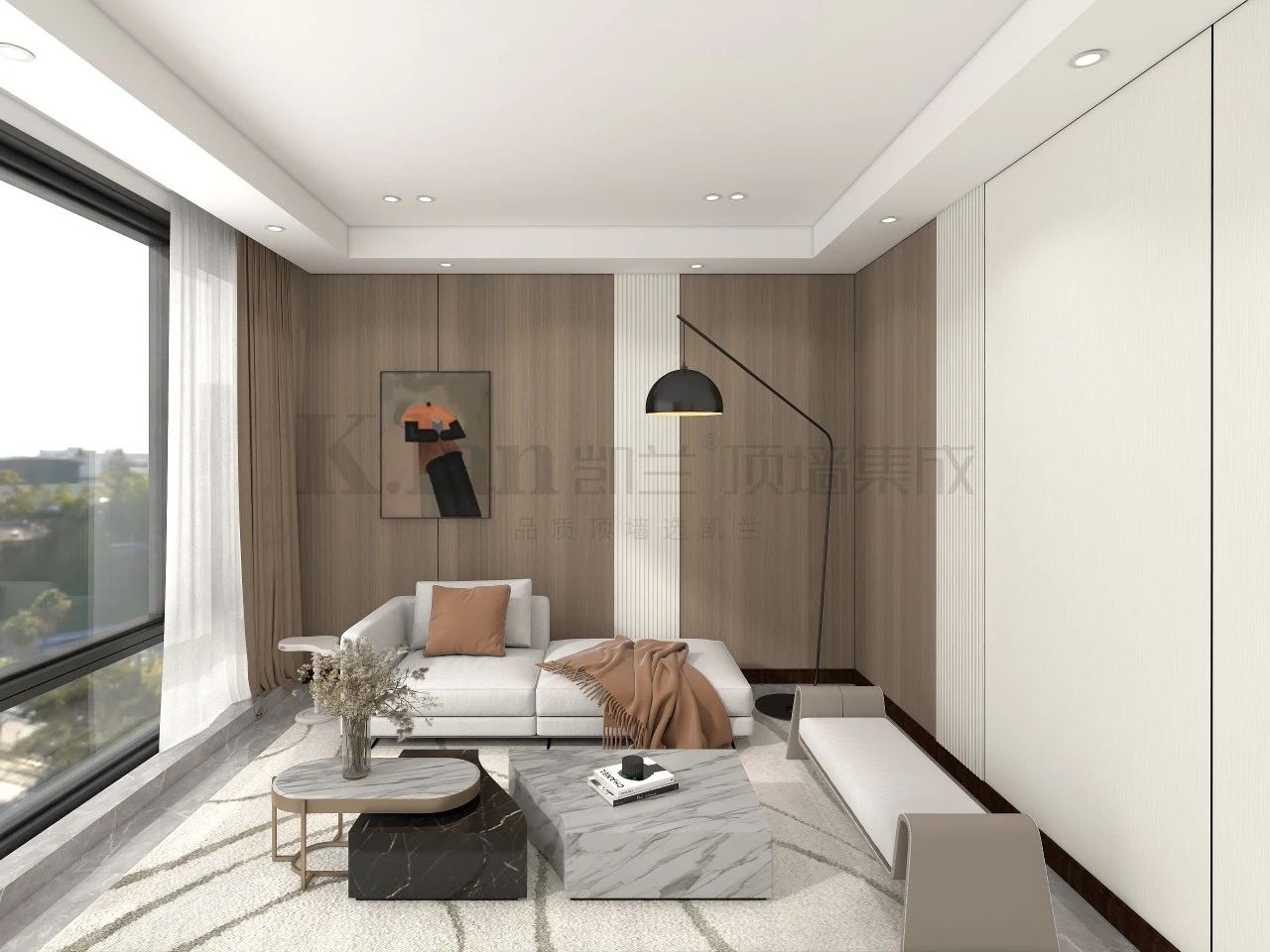 輕奢實心大板現代凱蘭背景墻沙發背景