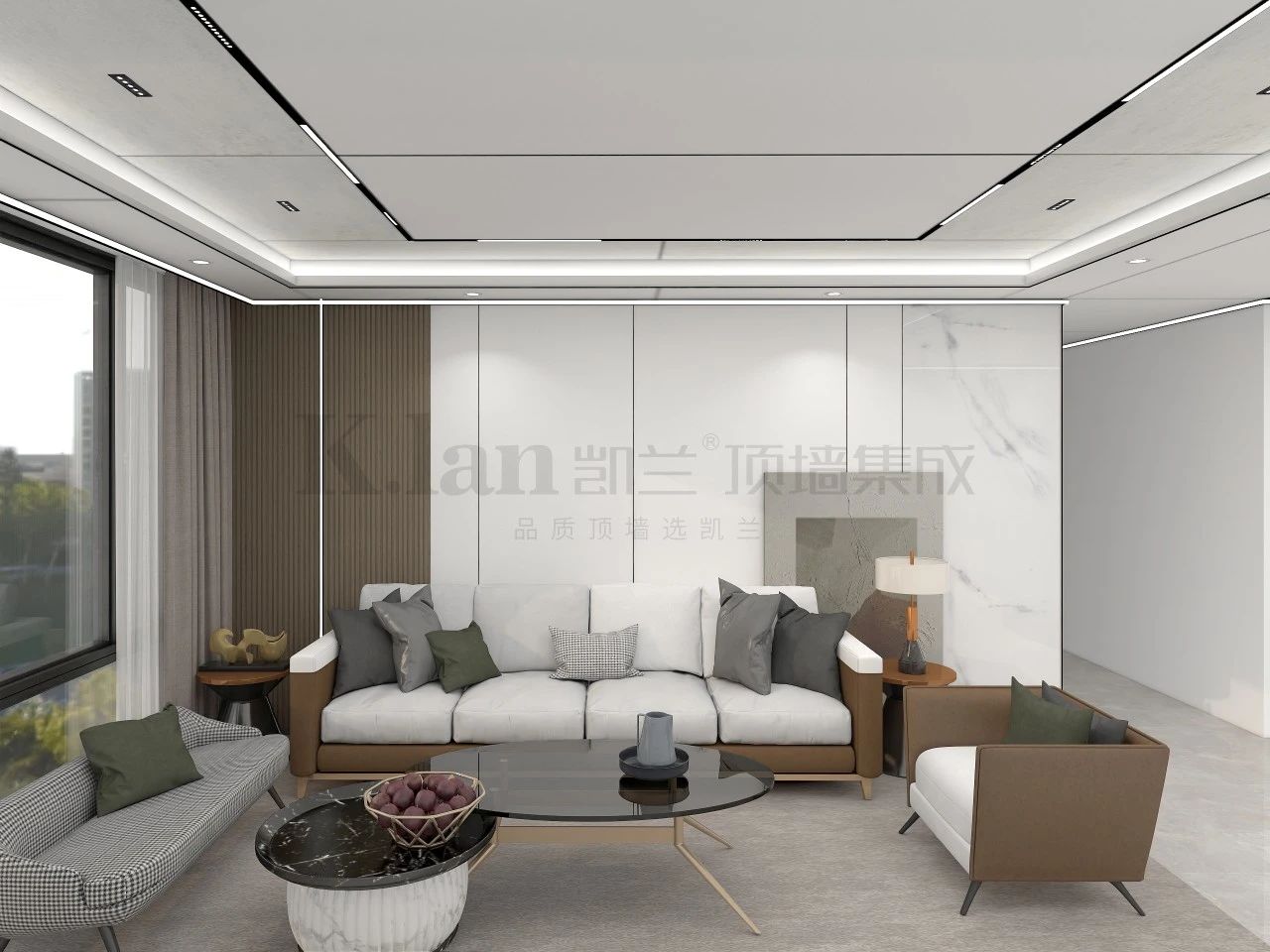 輕奢實心大板現代凱蘭背景墻沙發背景